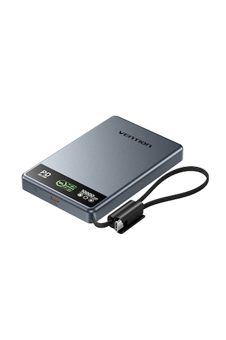 Vention Ultra Slim Serisi 10000mah Powerbank 15w Manyetik Kablosuz Şarj 2xusb-c Tft Ekran Dahili Askı Kablolu Gri