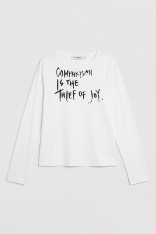 Itsbasic Kadın Beyaz W5 Yazı Baskılı %100 Pamuk Sweatshirt