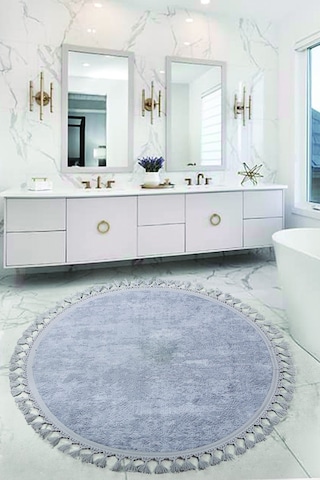 Nova Gri Yuvarlak Ponpon Saçaklı Kaymaz Tabanlı Makine 100 x 100 Gri