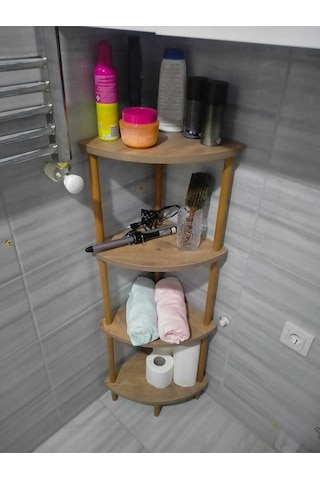 Mutfak Banyo Dolabı Rafı Çok Amaçlı Organizer Raflar Köşelik Ahşap Raflı 4 Katlı Beyaz 110x39 - Atlantik Çam Naturel