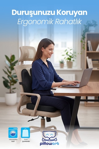Ergonomik Kelebek Model Bel Destek Ve Visco Oturma Minderi Siyah