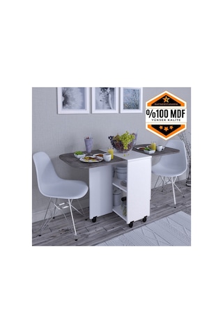 Açılır Katlanır Oval Mutfak Yemek Masası Mdf Gri