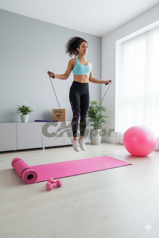 5 Li Pilates Seti 10mm Pilates Matı + Studio Topu + 1kg X2 Dambıl + Atlama İpi Ev Fitness & Full Body Egzersiz Seti Pembe