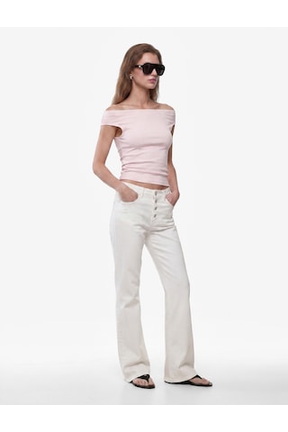 Koton Pamuklu Ribanalı Slim Fit Omzu Açık Madonna Yaka Tişört Pembe 6sak50503ek Gül