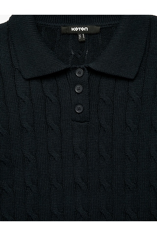 Koton Regular Fit Renk Kontrastı Kısa Kollu Polo Yaka Saç Örgü Kazak Lacivert 7wak90600ht