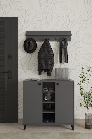 Akasya 2 Kapaklı Ayakkabılık, Vestiyer, Portmanto, Askılık, 90 Cm Antrasit