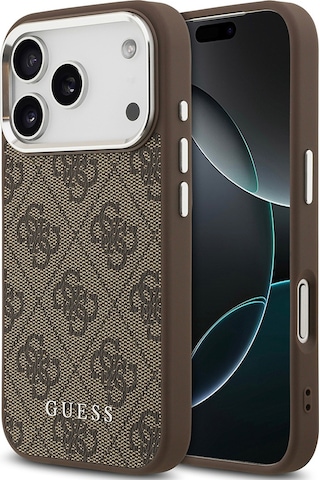 Apple Uyumlu iPhone 17 Pro Max Kılıf Guess Lisanslı M-safe Özellikli 4g Klasik Yazı Logolu Kapak Kahvereng Kahverengi