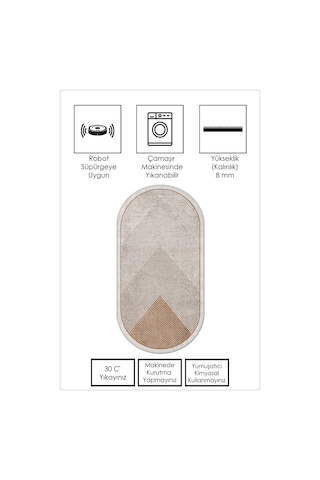 West Home Makinede Yıkanabilir Kaymaz Taban Leke Tutmaz Oval Salon Halısı Mutfak Halısı Ve Yolluk Wh 586 Sand Oval