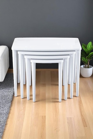 Terra Beyaz 1. Sınıf Yüksek Kaliteli 4 Lü Zigon Sehpa Takımı Beyaz Tabla Beyaz Ayak