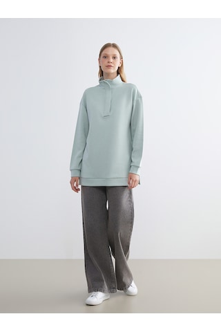 Lcw Everyday Yeşil Dik Yaka Kadın Sweatshirt Tunik