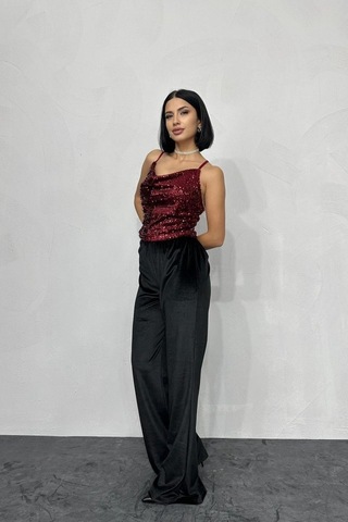 Bordo Askılı Degaje Bluz Antrasit Melanj