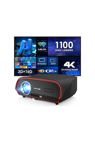 Pxodyda 1080 P 1100 ANSI Lümen FULL HD 4K Projeksiyon Cihazı Kırmızı