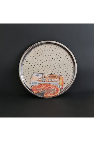 Yuvarlak Paslanmaz Çelik Pizza Tepsisi 32 Cm Delikli Fırın Tepsisi Gümüş