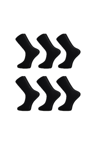 Pamuklu Erkek Soket Uzun Düz Siyah Çorap Dikişsiz 6'lı Siyah