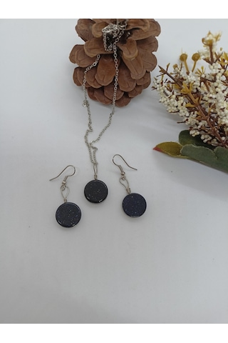 Yıldız Taşı Kolye/Küpe Set - Doğaltaş Kolye ve Küpe Takım-1027