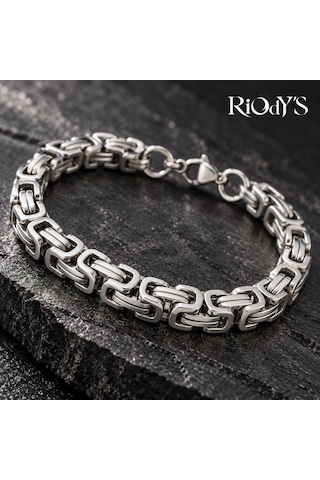 Riody's Basileus Erkek Bileklik 6 Mm Gümüş Renk Çelik Kral Zincir Kancalı Kilit Beyaz - Gümüş