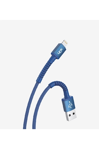 K550 Safe 3a Örgülü Metal Başlı Usb'den Lightning Şarj Kablosu Mavi