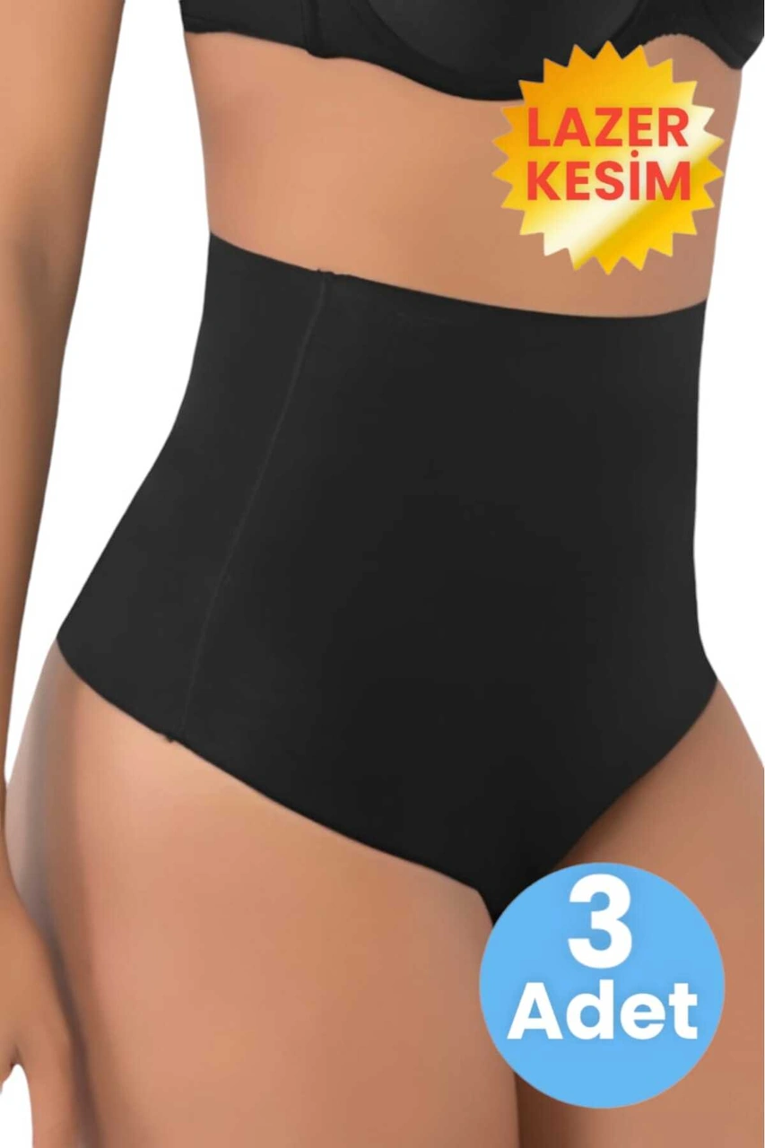 Tezzgelsin Kadın Lazer Kesim Ve Toparlayıcı String Korse 3'lü Set Siyah
