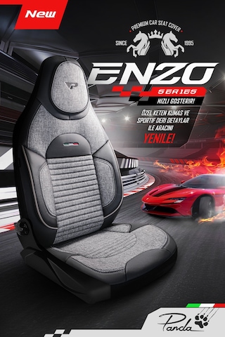 Gri - Siyah Panda Enzo Serisi Keten Kumaş Oto Koltuk Kılıfı - Tam Set