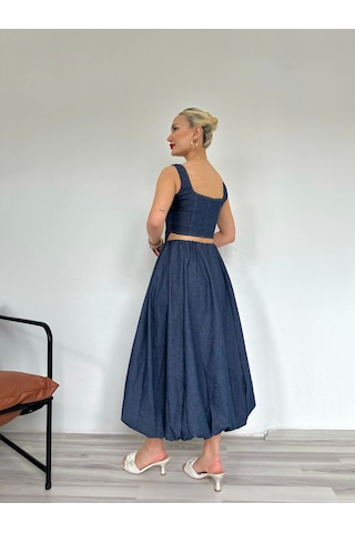 Keymoda Kadın Denim Balon Etek Mavi Mavi