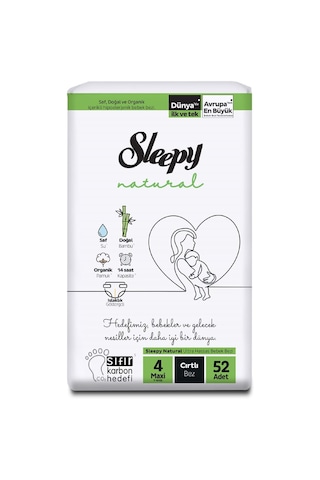 Sleepy Natural Ekonomik Paket Bebek Bezi 4 Numara Maxi 52 Adet