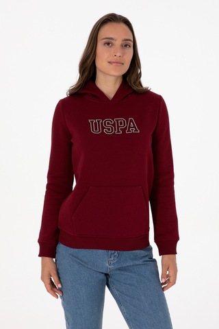 U.S. Polo Assn. Kadın Bordo Şardonlu Kapüşonlu Basic Sweatshirt 50313566-VR014