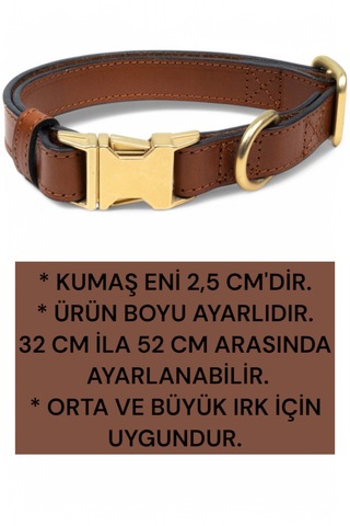 Hakiki Deri Köpek Boyun Tasması, Kişiye Özel Künyeli Lux Seri Kh Kahverengi