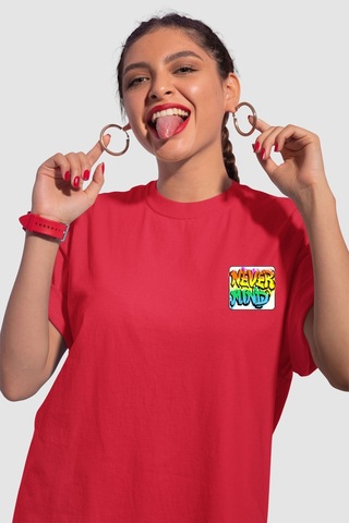 Unisex Renkli Graffiti Baskılı Oversize Beyaz T-shirt Kırmızı
