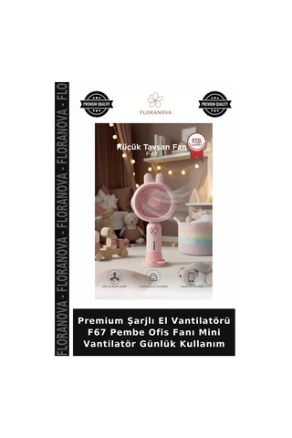 Premium Şarjlı El Vantilatörü F67 Pembe Ofis Fanı Mini Vantilatör Günlük Kullanım