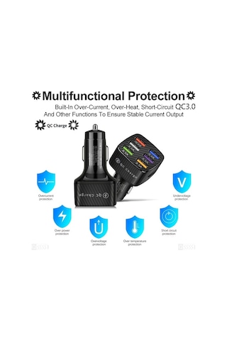 Createtech Usb Siyah Şarj Qc3.0 Işıldayan Cihazı Bk-360 Arada Araç 6'sı 3.1a 1 + Zj
