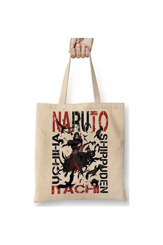 Toyaso Naruto Itachi Uchiha Akatsuki Bez Çanta Uzun Saplı Alışveriş Çantası Plaj Çantası Beyaz