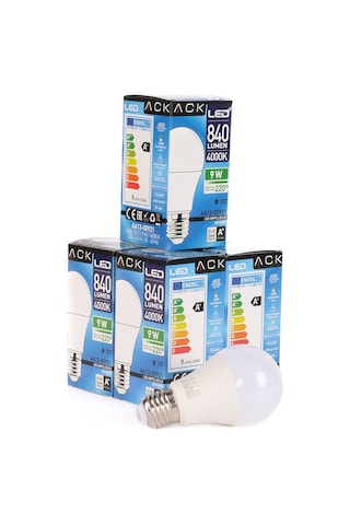 Ack 9w Led Ampul 4000k Günışığı E27 5'li Eko Paket