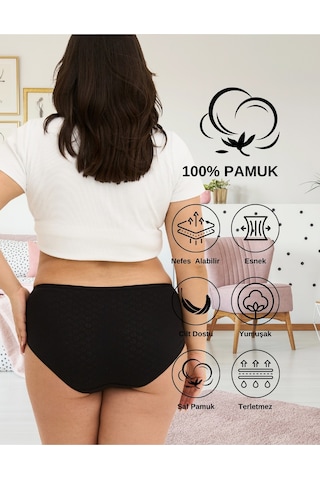 Alya Underwear %100 Pamuk Kumaşlı, Büyük Beden Yüksek Bel Kalp Desenli Ribana Jakar Kadın Külot Siyah