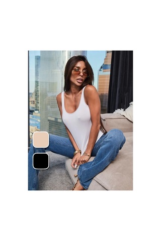 Lirona Lrn 25493 Kadın Premium Kumaş Modal Pamuk Likralı Tül Biyeli Kalı Beyaz