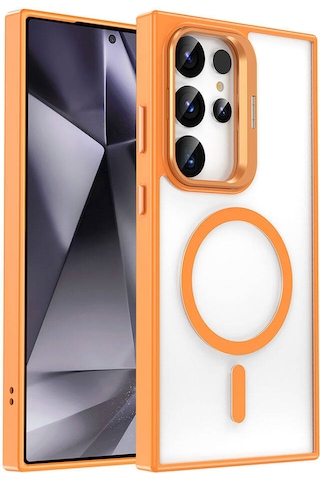 Galaxy S24 Ultra Kılıf M-safe Şarj Özellikli Standlı Zore M-safe Klon Kapak Turuncu