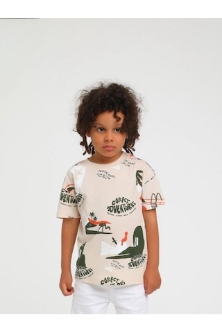 Erkek Bebek Pamuklu Collect Tshirt-14162-bej Bej
