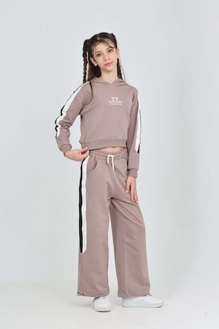 Toontoy Kız Çocuk Fiyonk Nakışlı Eşofman Takım Kahve