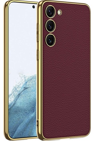 Galaxy S23 Plus Uyumlu Deri Görünümlü Kenarları Elektroplating Kaplama Csm Zore Fizyon Kılıf-kır