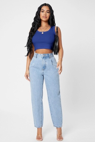 Angbutik Kadın Lacivert Kare Yaka Crop Top Bluz