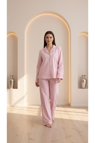 Divinus Ayıcık Desenli Pembe Kadın Pijama Takımı Pembe
