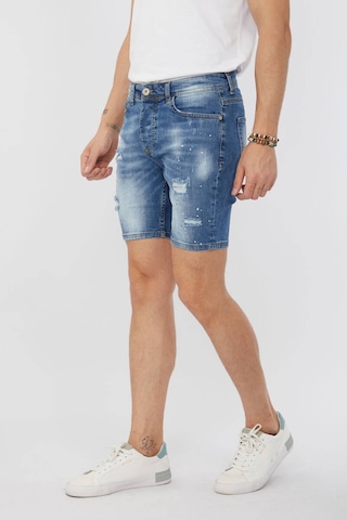 Markapia Erkek Boyalı Jean Kısa Şort Mavi 001