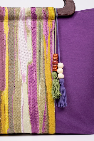 Fabric Craft Bag El Çantası Duck Kumaş Ahşap Saplı Mor Mor