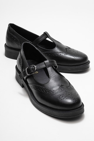 Luvishoes Luvi Shoes Janney Siyah Cilt Hakiki Deri Bantlı Kadın Loafer Ayakkabı SİYAH CİLT