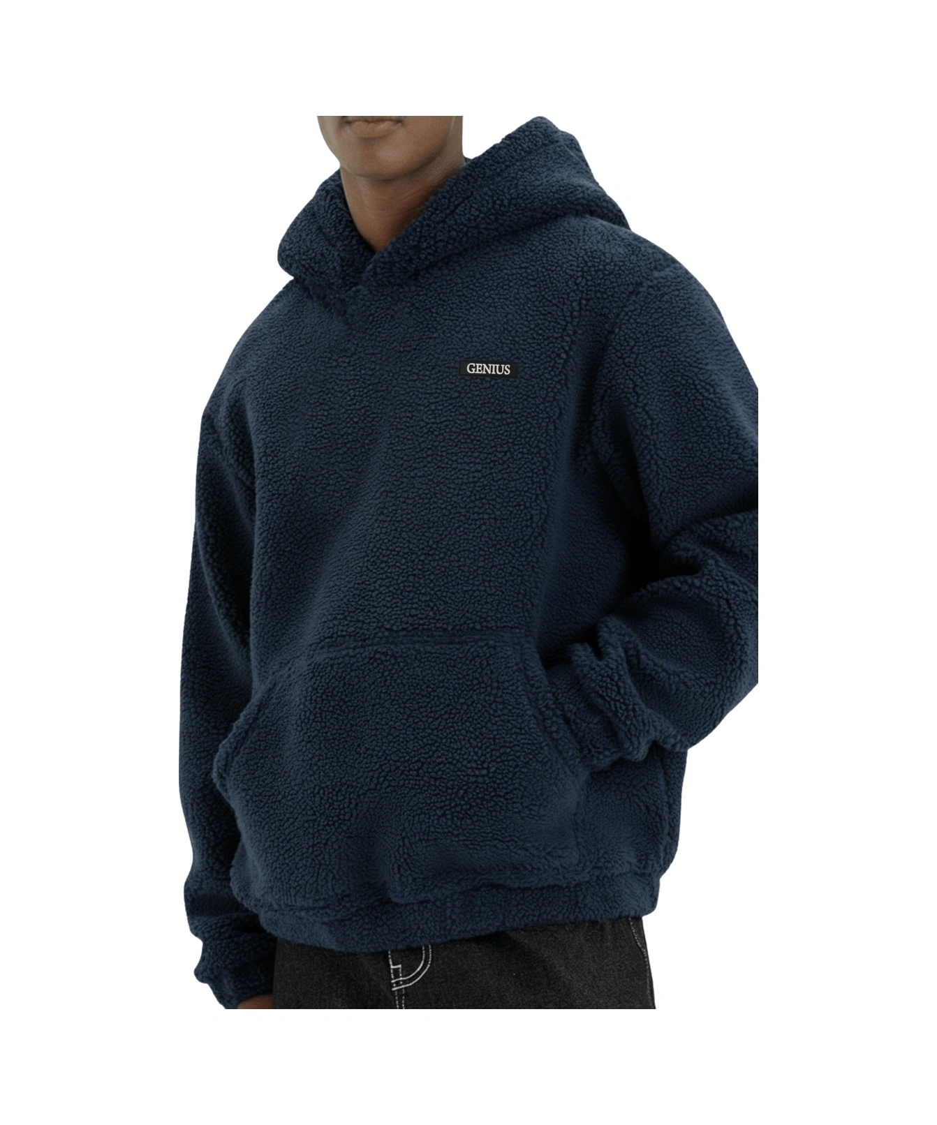 Genius Store Genıus Store Erkek Kapüşonlu Polar Sherpa Kuzu Kumaş İçi Şardonlu Kapüşonlu Sweatshırt Sherpa-kap Lacivert