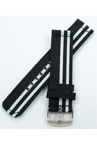 Kumaş Perlon Siyah Beyaz 22Mm Spor Saat Kordonu Kayışı Nato Bjk