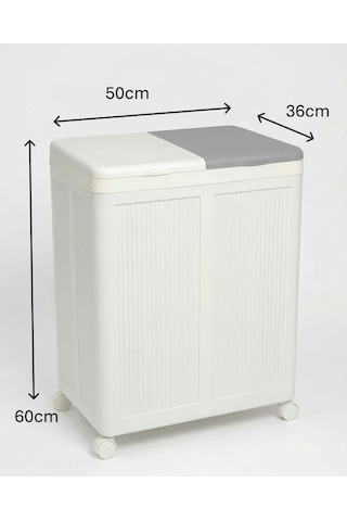 Premium Katlanabilir Tekerlekli Çamaşır Sepeti - 100 Litre Çift Bölmeli Çok Amaçlı Düzenleyici, Kapaklı Ve Kirli Ayrıştırma Özellikli Banyo Ve Ev Saklama Kutusu Gri Çok Renkli