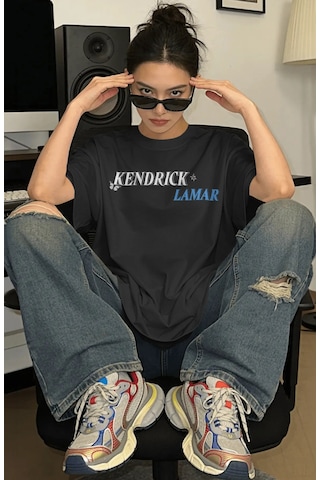 Kendrick Lamar Rapper Şarkıcı Baskılı Unisex Oversize Premium Tiş Siyah