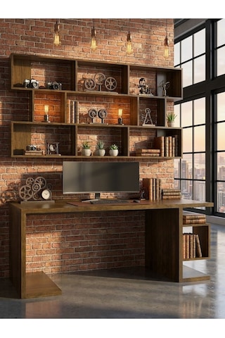 Karnaval Çalışma Masası M35005-2 Raflı Ders Çalışma Masası Bilgisayar Masası Ceviz 180x75cm