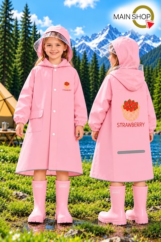 Mainshop Şeffaf Siperlikli Çıtçıtlı Ve Fermuarlı Taşıma Çantalı 4 Renk Çocuk Yağmurluk 7-8 Yaş M - L Pembe