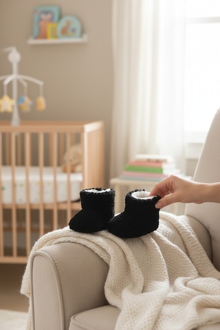 Balbeybi Siyah Bebek Panduf Kaydırmaz Taban Welsoft Yumuşak Patik Kışlık Unisex İlk Adım Pandufu Siyah